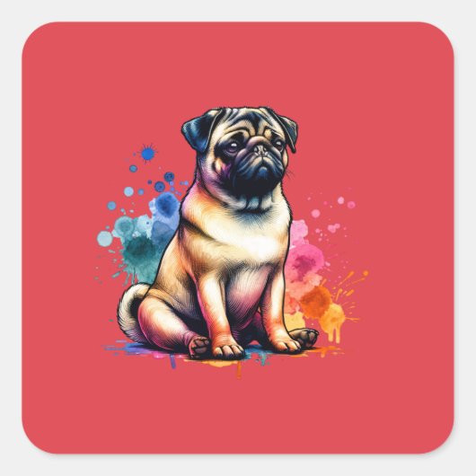 Pug Dog Vierkante Sticker (Voorkant)