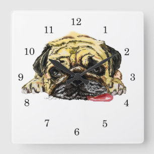Pug Dog Wall Clock Funny - Uw kleuren Vierkante Klok