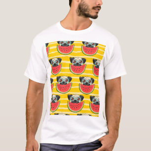 Pug Dog Watermeloen: Zomer Naadloos. T-shirt