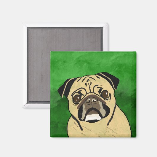 Pug Dog Waterverf Kunstportret Magneet (Voorkant / Achterkant)