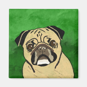Pug Dog Waterverf Kunstportret Magneet