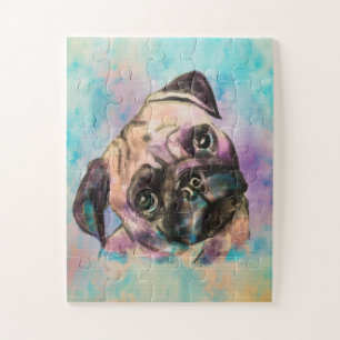 Pug dog Waterverf Portret Legpuzzel