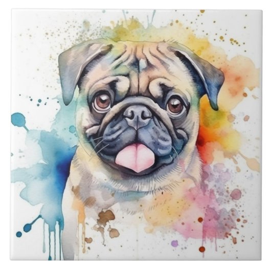 Pug Dog Waterverf Tegeltje (Voorkant)