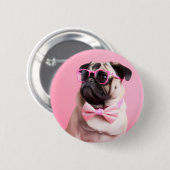 pug dog wearing bow ronde button 5,7 cm (Voorkant /achterkant)