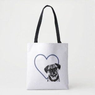 Pug Dog Wearing Glasses Blue Heart Design Canvas t Draagtas