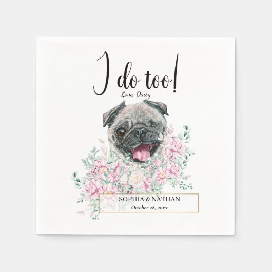 Pug Dog Wedding Cocktail Napkins Servet (Voorkant)