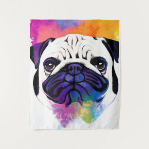 Pug Dog Wild Natuur Dierlijke Kleuren Kunst Schild Wandkleed