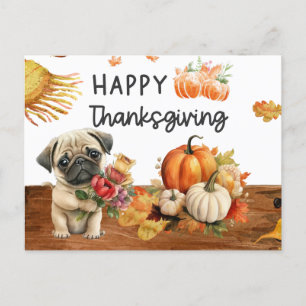 PUG Dogs Happy Thanksgiving Day waterverf Feestdagenkaart