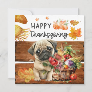 PUG Dogs Happy Thanksgiving Day waterverf Feestdagenkaart
