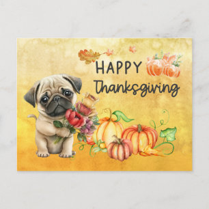 PUG Dogs Happy Thanksgiving Day waterverf Feestdagenkaart