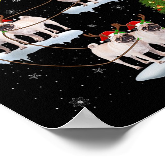 Pug Dogs Santa Sleigh Flying Funny Magical Christm Poster (Hoek)