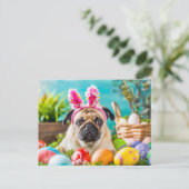 Pug Dressed as Easter Bunny with Eggs Briefkaart (Staand voorkant)