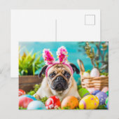 Pug Dressed as Easter Bunny with Eggs Briefkaart (Voorkant / Achterkant)