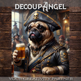 Pug Drink Bier in Pirate's Den - Decoupage - Tissuepapier