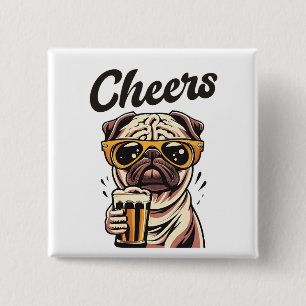 Pug Drink biermeme Vierkante Button 5,1 Cm