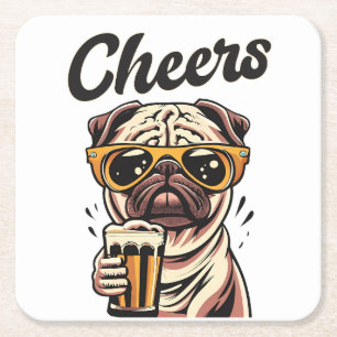 Pug Drink biermeme Vierkante Kartonnen Onderzetter