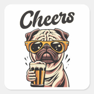 Pug Drink biermeme Vierkante Sticker