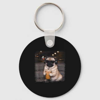 Pug drinking iced coffee lover humor funny dog mem sleutelhanger