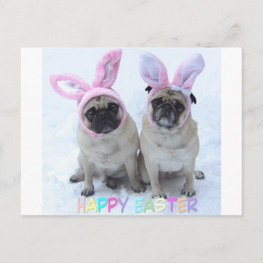Pug Easter Bunny Feestdagenkaart (Voorkant)
