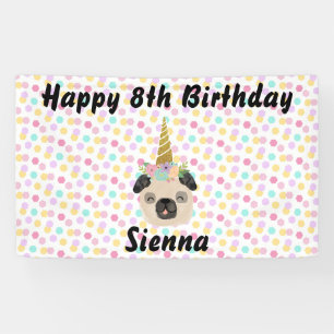 Pug eenhoorn klein meisje verjaardagsfeest spandoek