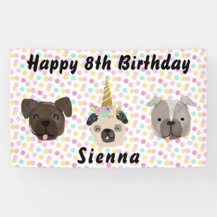 Pug eenhoorn klein meisje verjaardagsfeest spandoek