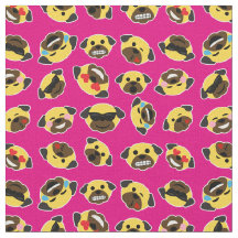 Pug Emoji Emoticon Pattern Fabric Hot Pink