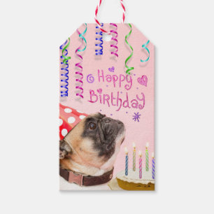 Pug en Birthday Cake Cadeaulabel
