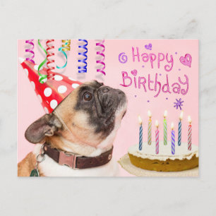 Pug en Birthday Cake Uitnodiging Briefkaart