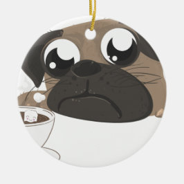 Pug en koffie keramisch ornament