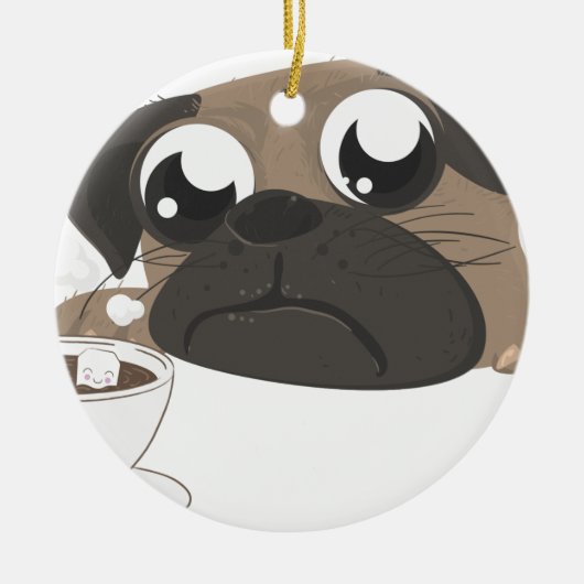 Pug en koffie keramisch ornament (Voorkant)