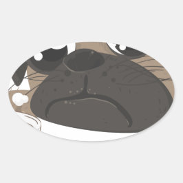 Pug en koffie ovale sticker