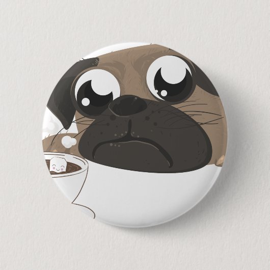 Pug en koffie ronde button 5,7 cm (Voorkant)