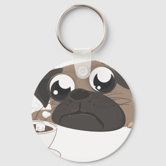 Pug en koffie sleutelhanger (Voorkant)
