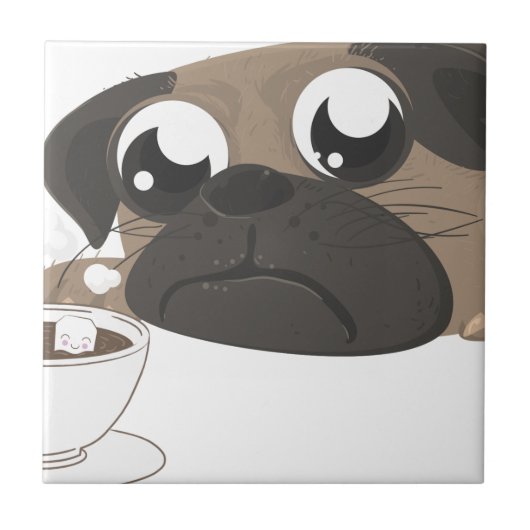 Pug en koffie tegeltje (Voorkant)