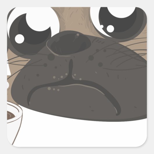 Pug en koffie vierkante sticker (Voorkant)