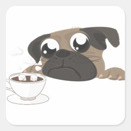 Pug en koffie vierkante sticker