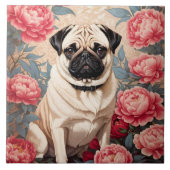 Pug en pioenbloemen William Morris geïnspireerd Tegeltje (Voorkant)