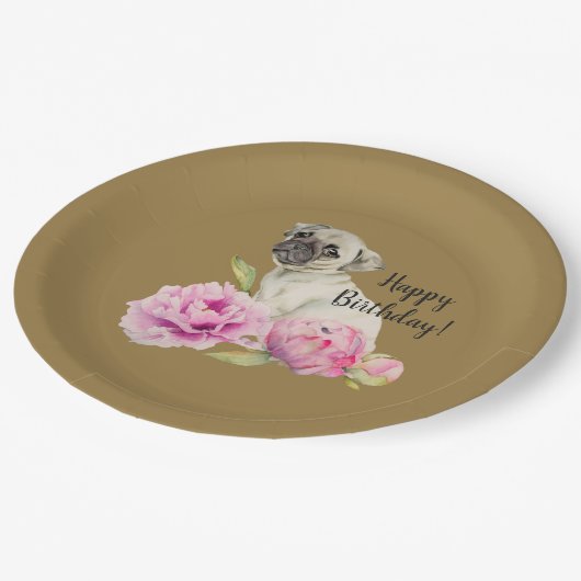 Pug en pony's | Waterverf schilderen | Geboortedag Papieren Bordje (Gekanteld)