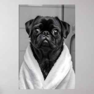 Pug en robe de chambre Impression de salle de bain