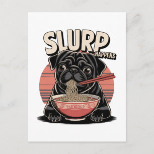 Pug eten Ramen Funny Slurp Gebeurt Feestdagenkaart