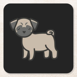 Pug Fawn Cartoon Vierkante Kartonnen Onderzetter