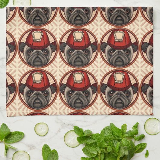 Pug Firefighter Theedoek (Gevouwen)