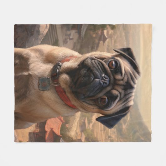 Pug Fleece Deken (Voorkant (Horizontaal))
