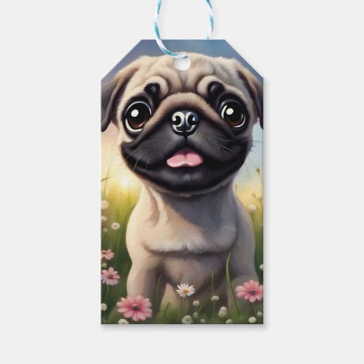 Pug Flowers Cadeaulabel (Voorkant)