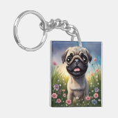 Pug Flowers Sleutelhanger (Voorkant Links)