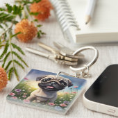 Pug Flowers Sleutelhanger (Voorkant Rechts)