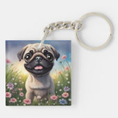 Pug Flowers Sleutelhanger (Achterkant)