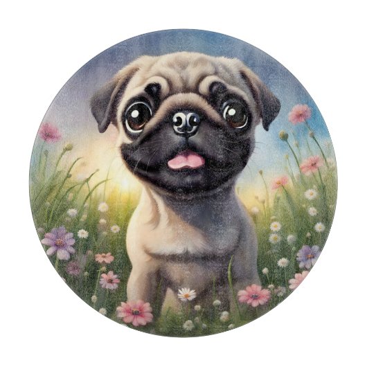 Pug Flowers Snijplank (Voorkant)