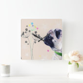 Pug & Flowers Wall Clock Vierkante Klok (Huis)