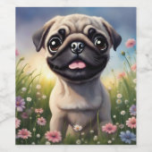 Pug Flowers Wijn Etiket (Enkel label)